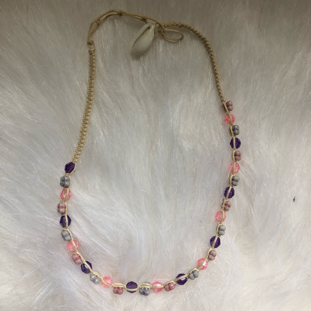 Beaded Surfer Choker Necklace with Hemp String